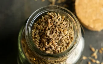 Adas manis (fennel seed) disimpan di dalam stoples terbuka.