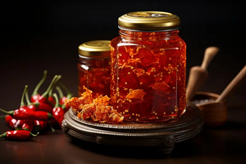 Chili oil di dalam stoples.