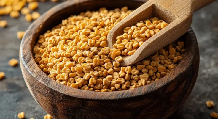 Klabet, kelabat, atau fenugreek dalam wadah kayu