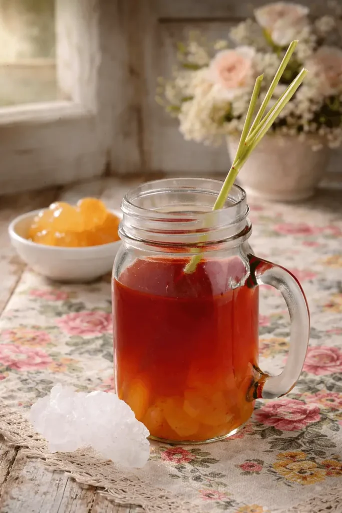 Segelas wedang kolang-kaling, minuman hangat tradisional Indonesia